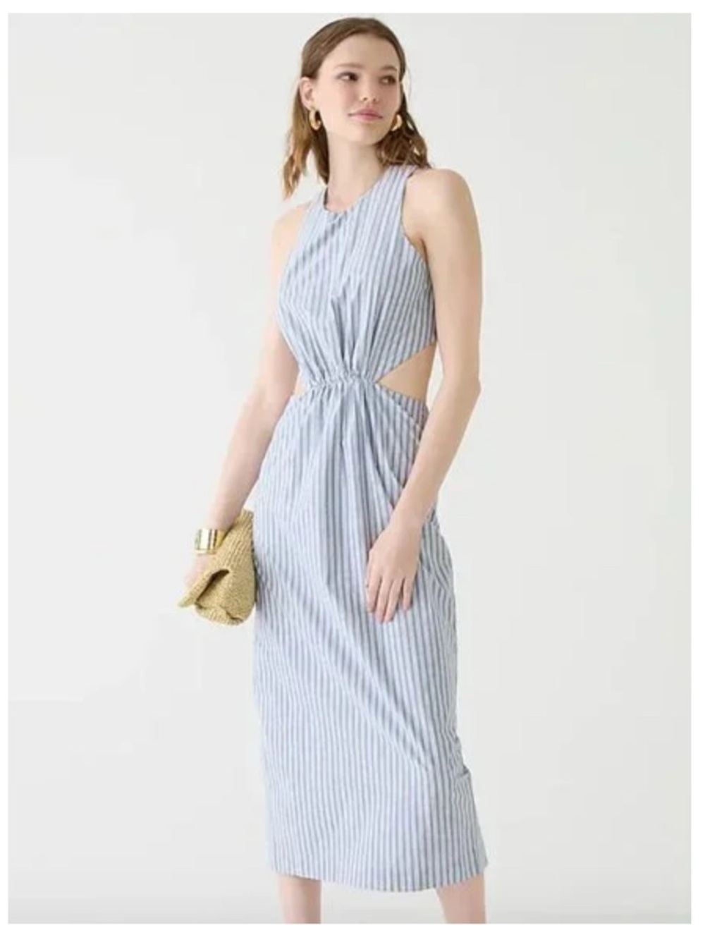 J. Crew Striped Blue & White Cutout Midi Dress